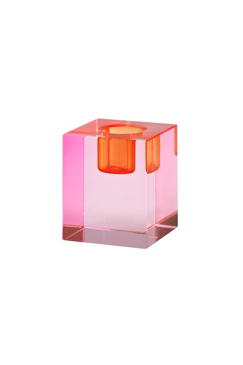 Kerzenhalter Kristallglas CRYSTAL GLASS BLOCKARTIGES DESIGN, ROSA/ORANGE