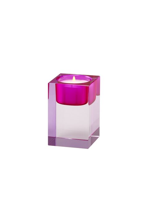 Kerzenhalter Kristallglas CRYSTAL GLASS BLOCKARTIGES DESIGN, PINK/ROSA