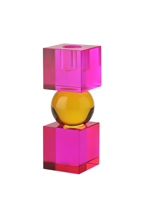 Kerzenhalter Sari, Kristallglas, Kugel, 2 Cubes, pink/orange