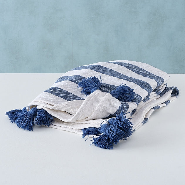 Decke GREEK blau weiss gestreift Baumwolle – Bube & Dame