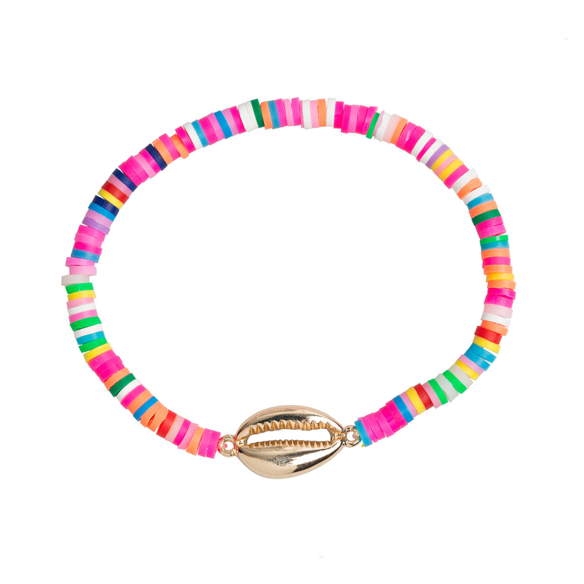 Colorful Bead and Cowrie Bracelet - Gold