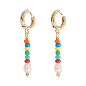 Ohrringe Colorful Beads with Pearl Hoop Earring