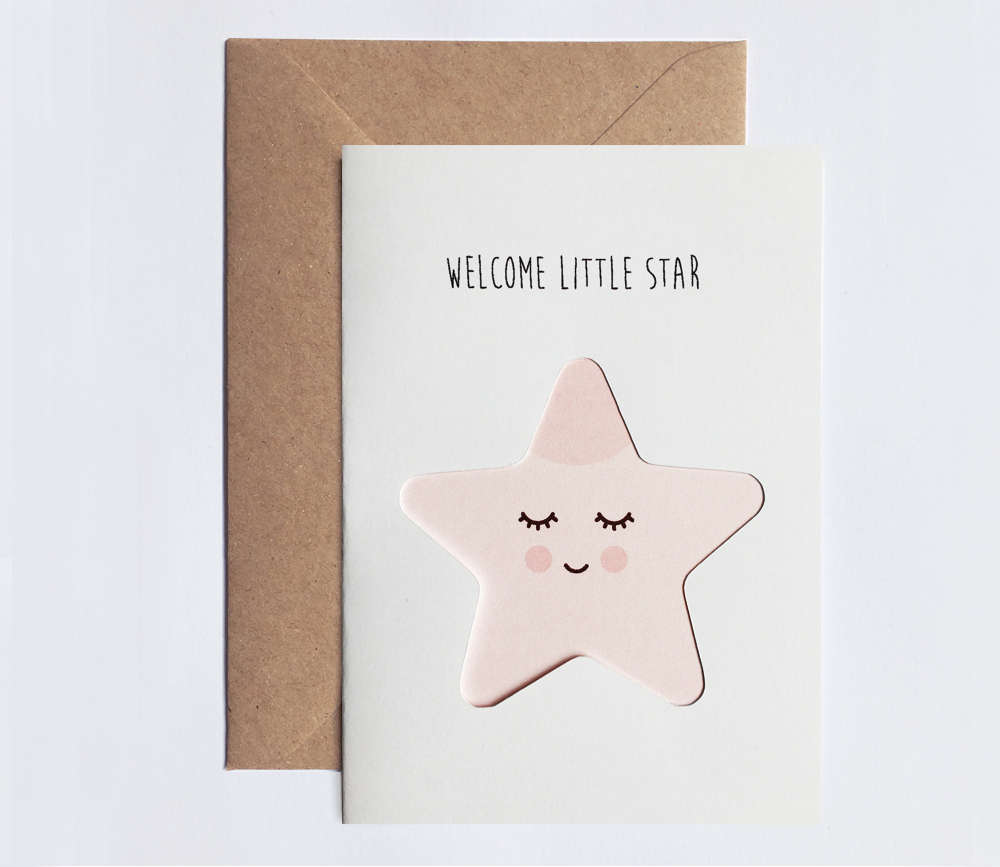 Grußkarte WELCOME LITTLE STAR rosa